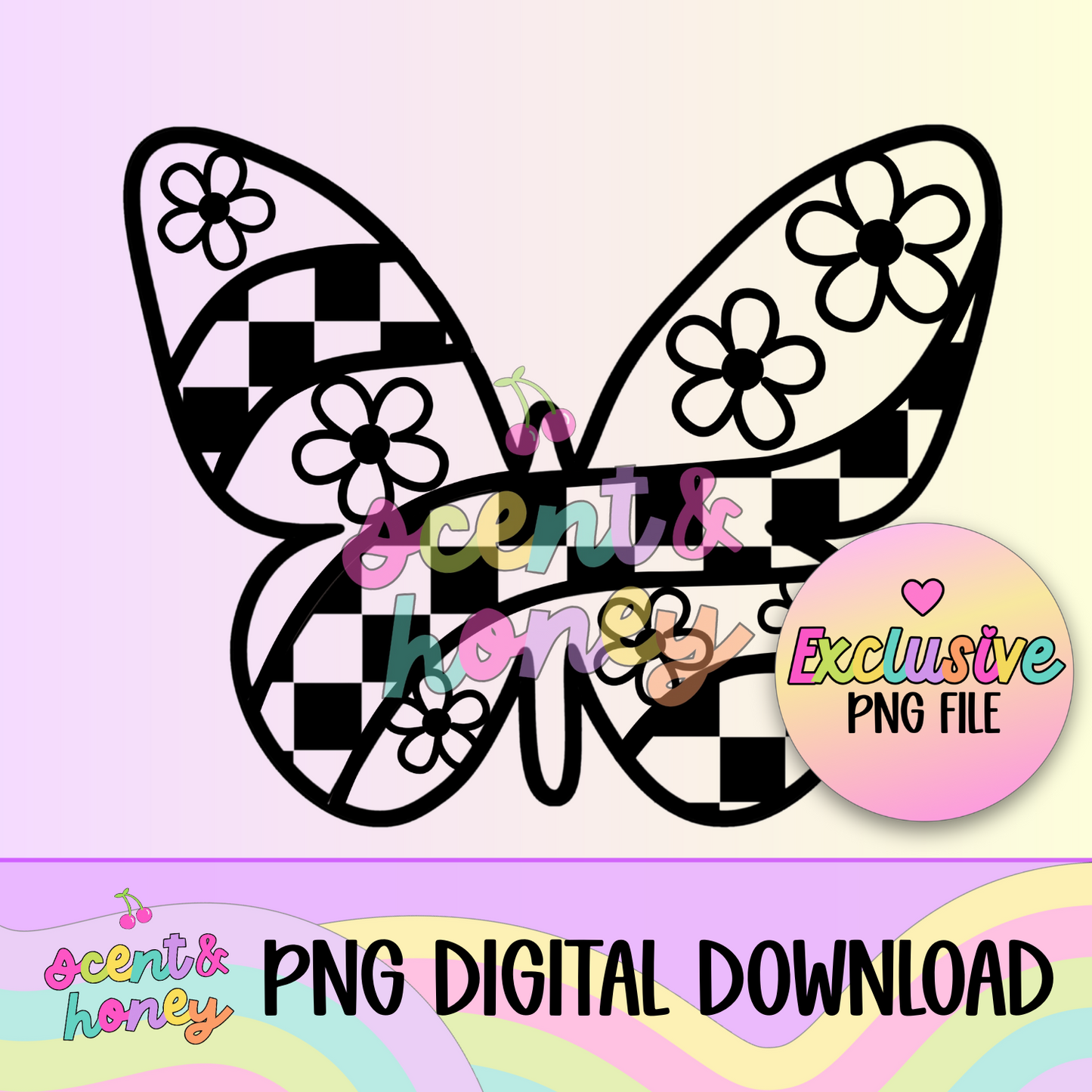 **SEMI-EXCLUSIVE** Checkered Floral Butterfly PNG Download