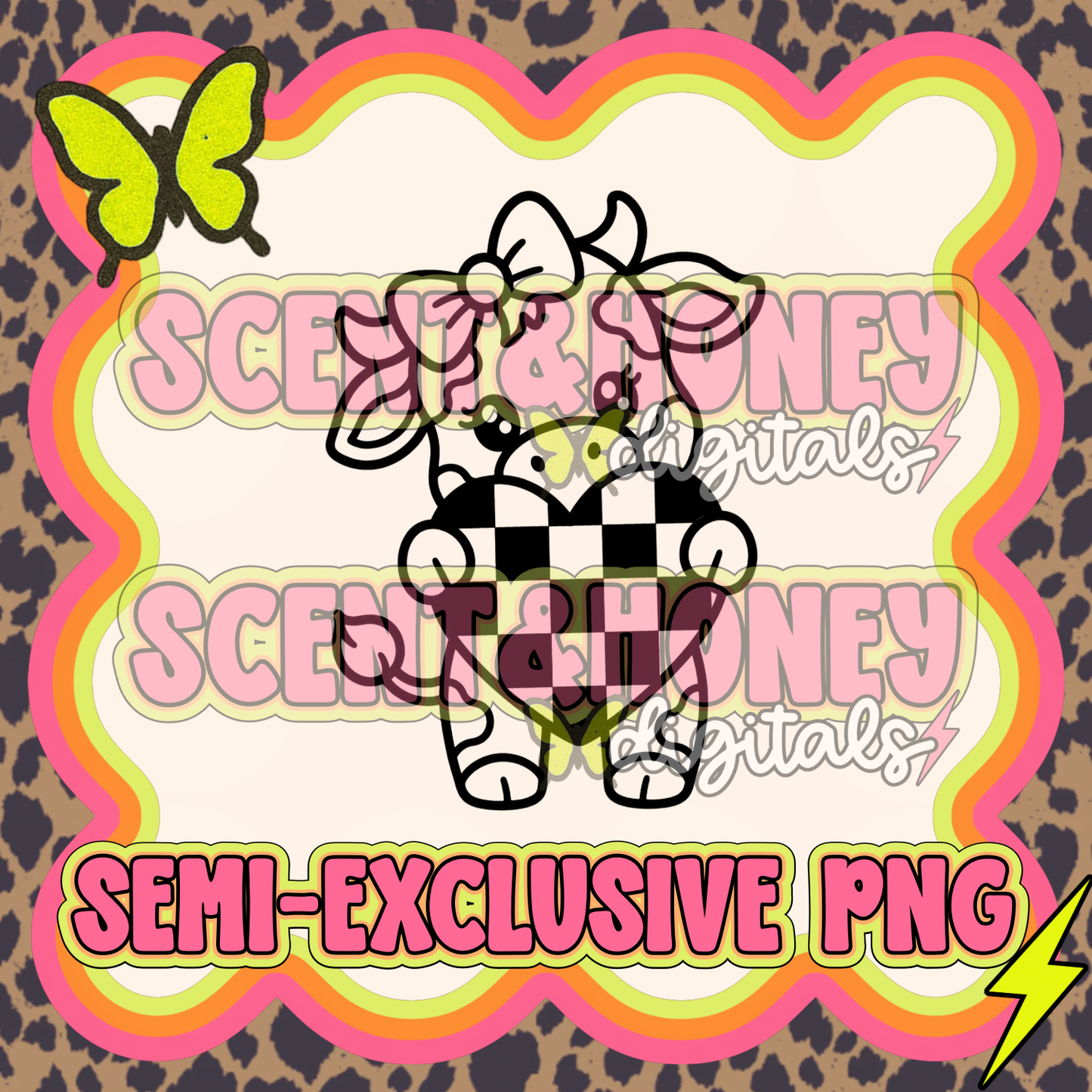 **SEMI-EXCLUSIVE** Cow with Checkered Heart PNG