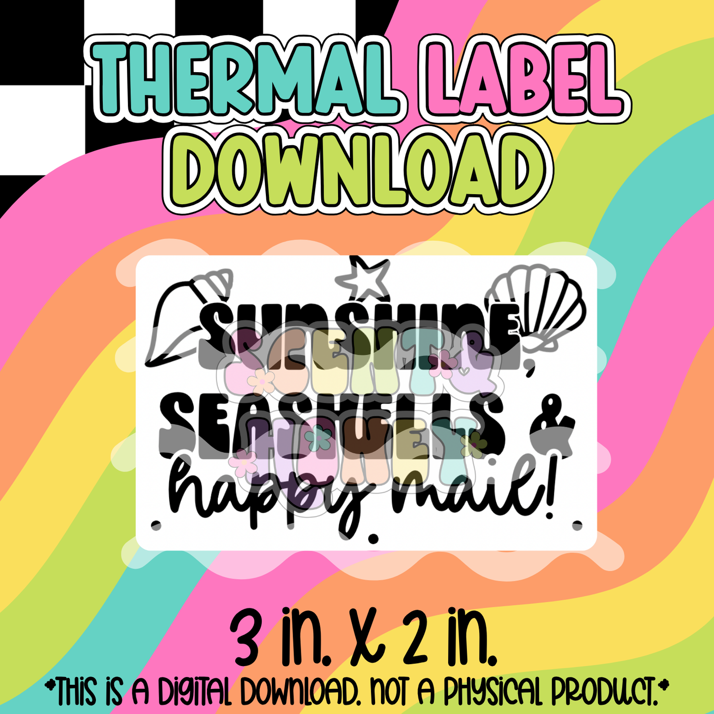 Sunshine, Seashells, Happy Mail (3x2) Thermal Label