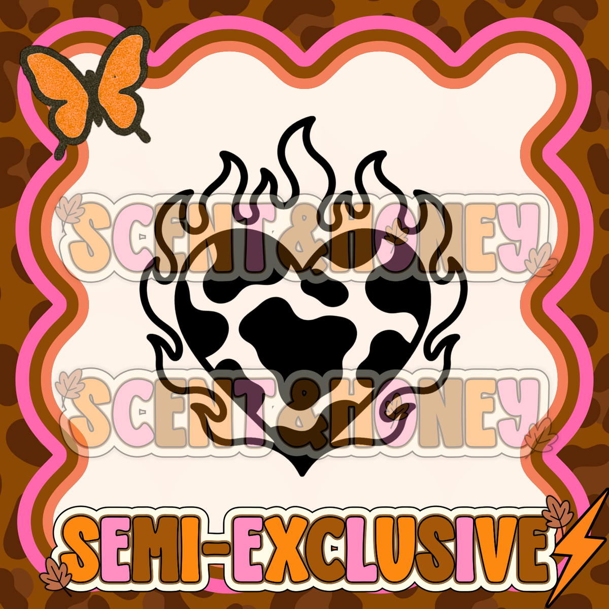 **SEMI-EXCLUSIVE** Cow Print Flaming Heart PNG