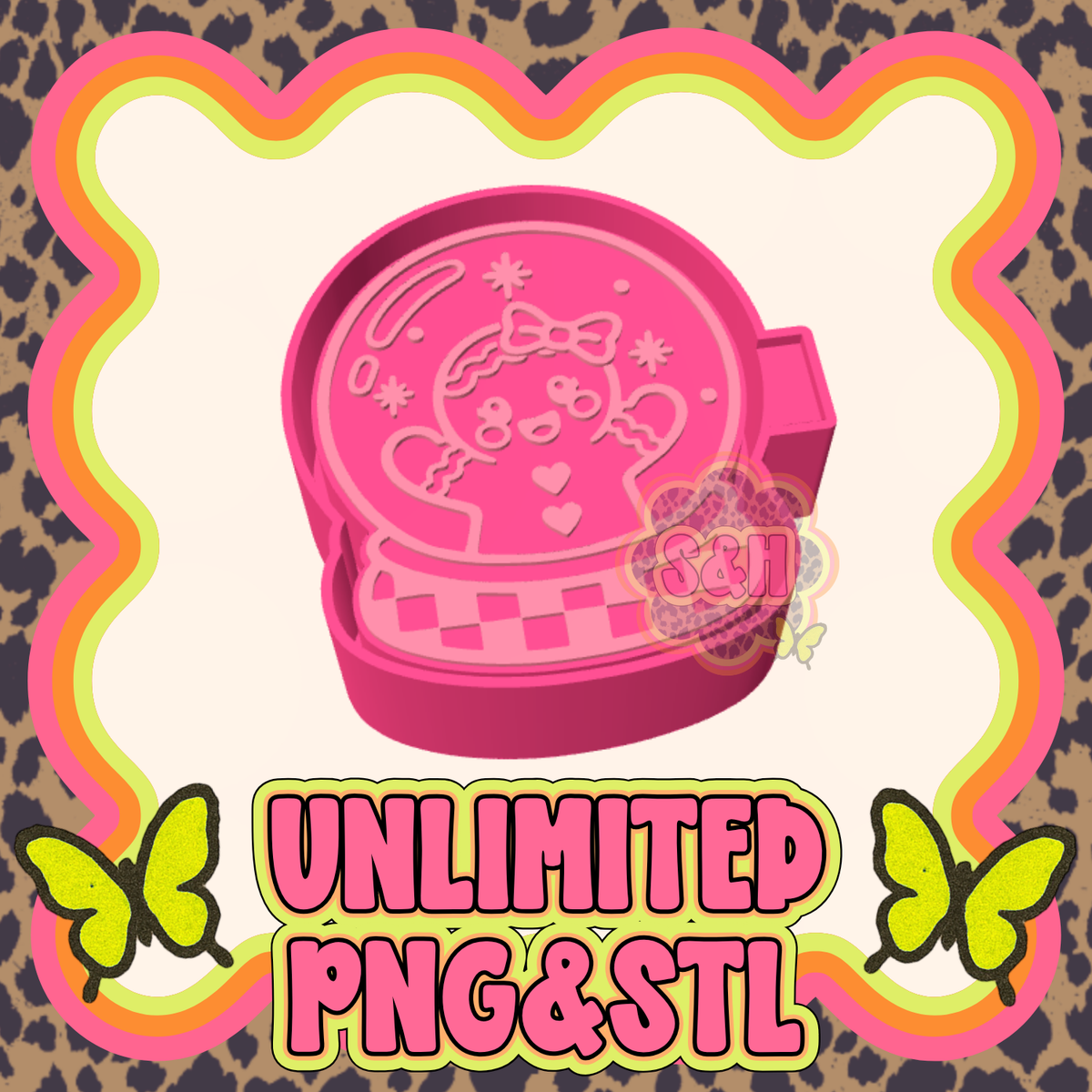 UNLIMITED - Gingerbread Snow Globe PNG/STL