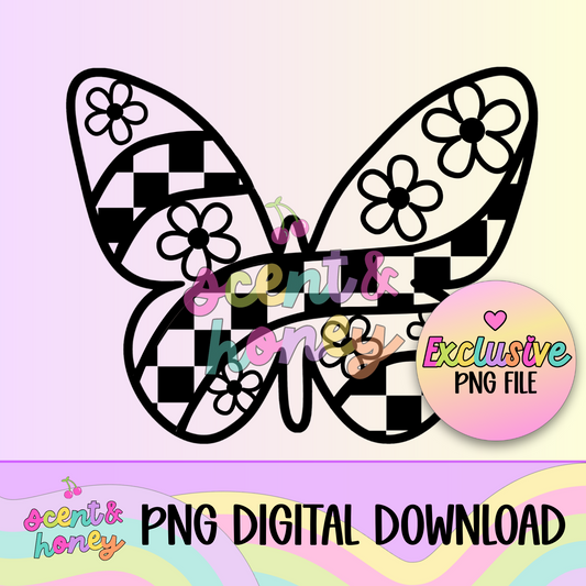 **SEMI-EXCLUSIVE** Checkered Floral Butterfly PNG Download
