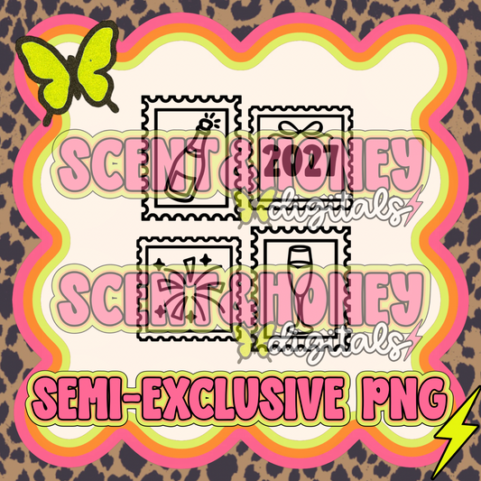 **SEMI-EXCLUSIVE** New Year Stamp Collage PNG