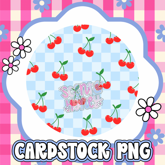 Blue Checkered Cherries Cardstock PNG