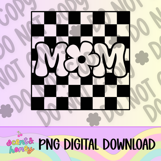 Checkered Mom with Flower PNG Download