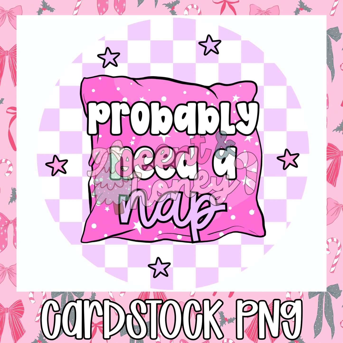 Probably Need A Nap (purple checkered) Cardstock PNG