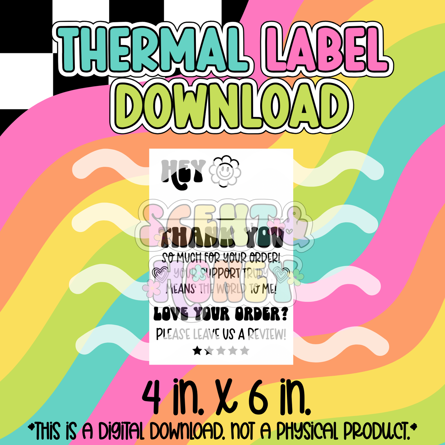 Groovy Hey Thank You! (4x6) Thermal Label