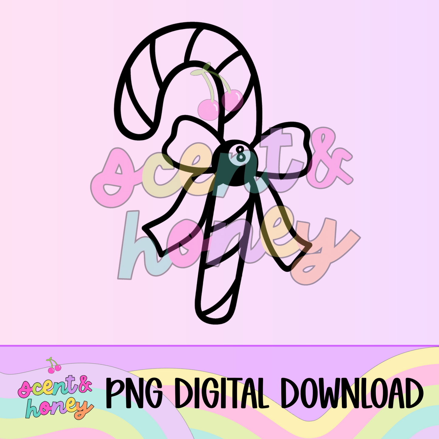 Candy Cane with Magic 8 Ball Bow PNG Download