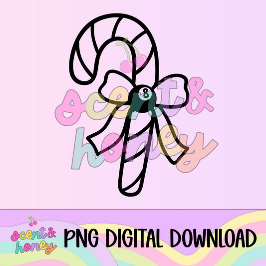 Candy Cane with Magic 8 Ball Bow PNG Download