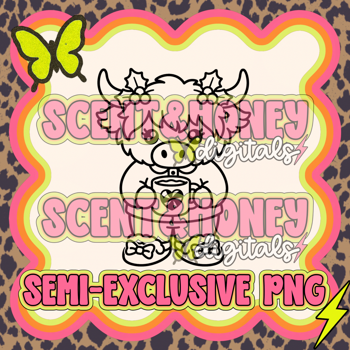 **SEMI-EXCLUSIVE** Christmas Pajama Highland Cow PNG